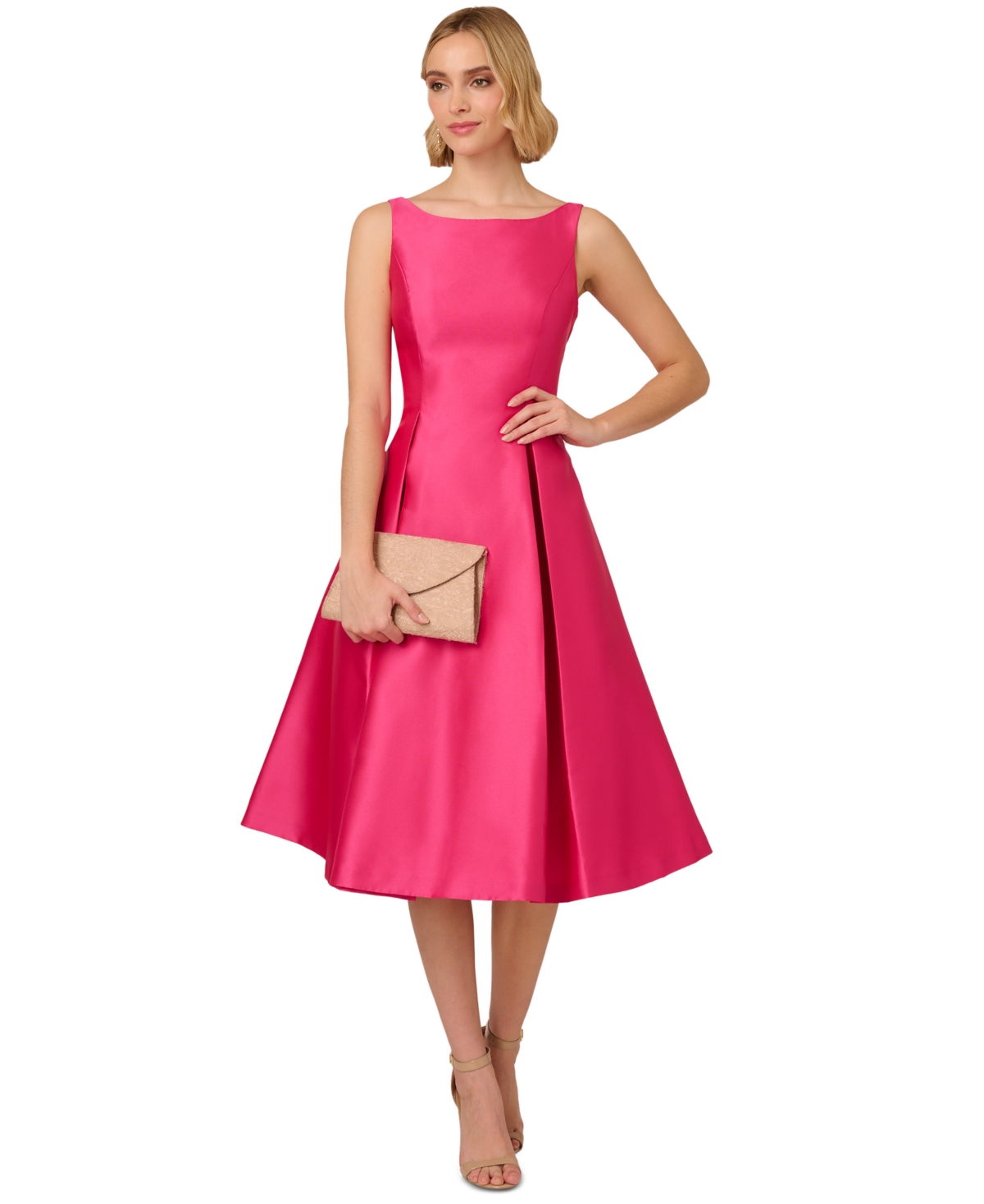 Shop Adrianna Papell Boat-neck A-line Dress In Fuchsia