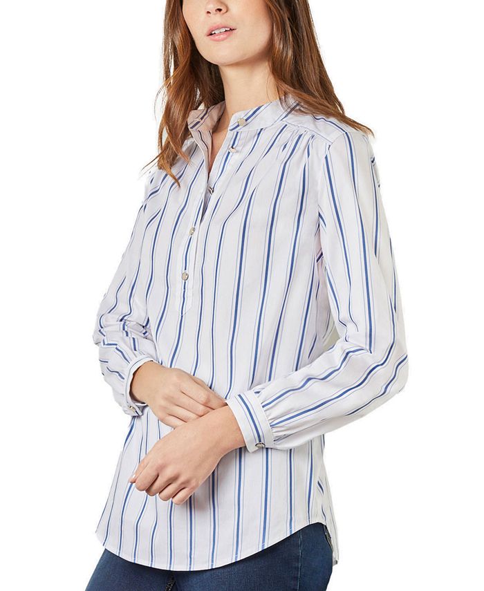 Jones New York Women's Striped Poplin Relaxed-Fit Shirt - Macy's