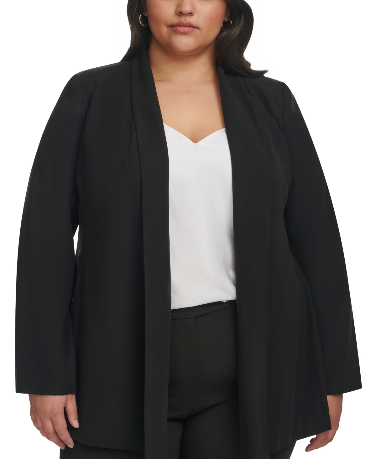 Calvin Klein Plus Size Shawl Collar Open Front Blazer Black Smart Closet