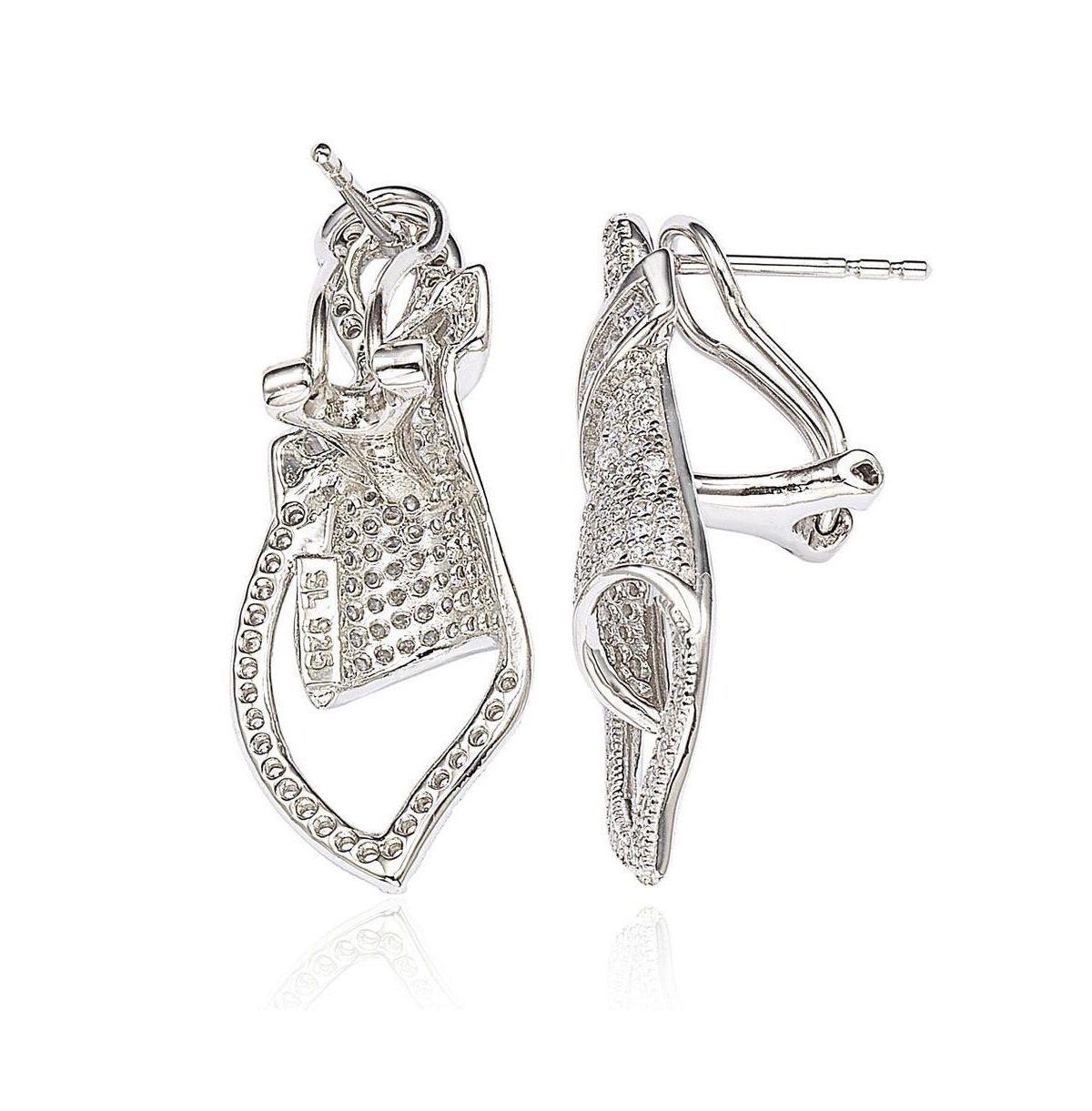 Suzy Levian Sterling Silver Cubic Zirconia Art-Deco Pave Swirl Wrap Drop Earrings