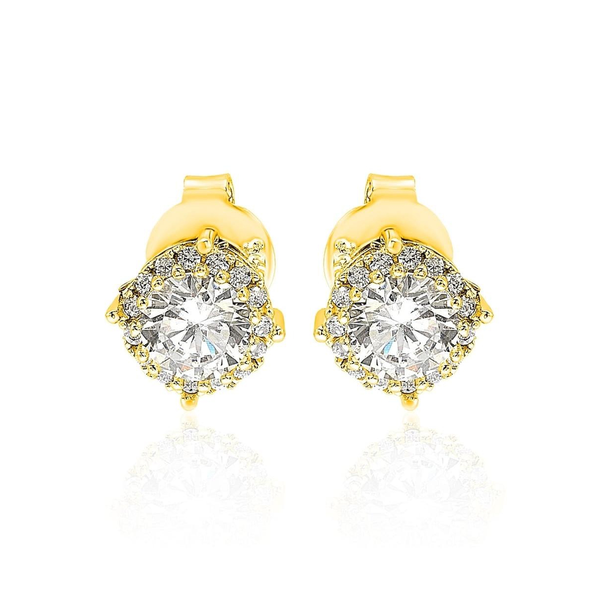 Suzy Levian Sterling Silver Cubic Zirconia Round Halo Stud Earrings - Gold
