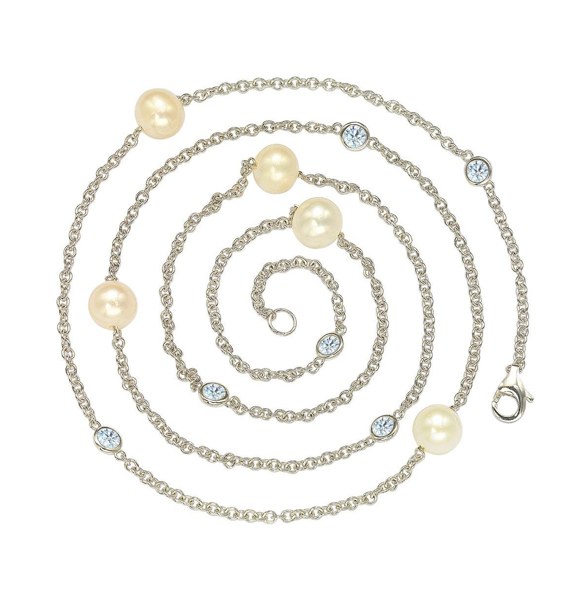 Suzy Levian New York Suzy Levian Sterling Silver Pearl and Cubic Zirconia Station Necklace