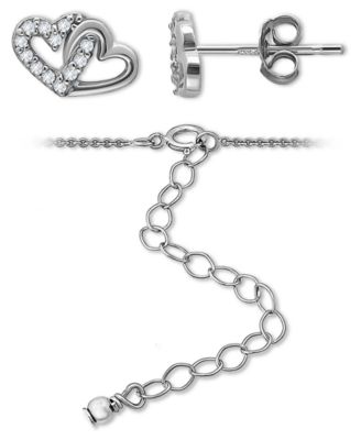2-Pc. Set Cubic Zirconia Double Heart Pendant Necklace & Matching Stud Earrings in 18k Gold-Plated Sterling Silver, Created for Macy's