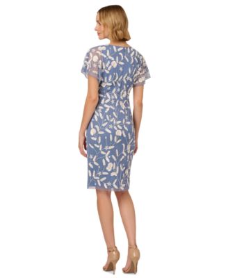 Women's Beaded Dolman-Sleeve Sheath Mesh Dress