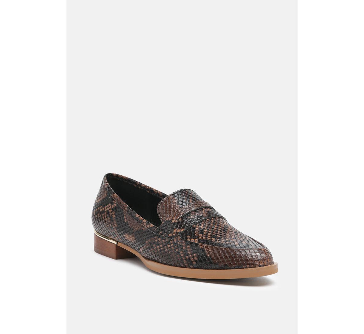 Womens Nadia Leather Penny Loafers - Brown snake