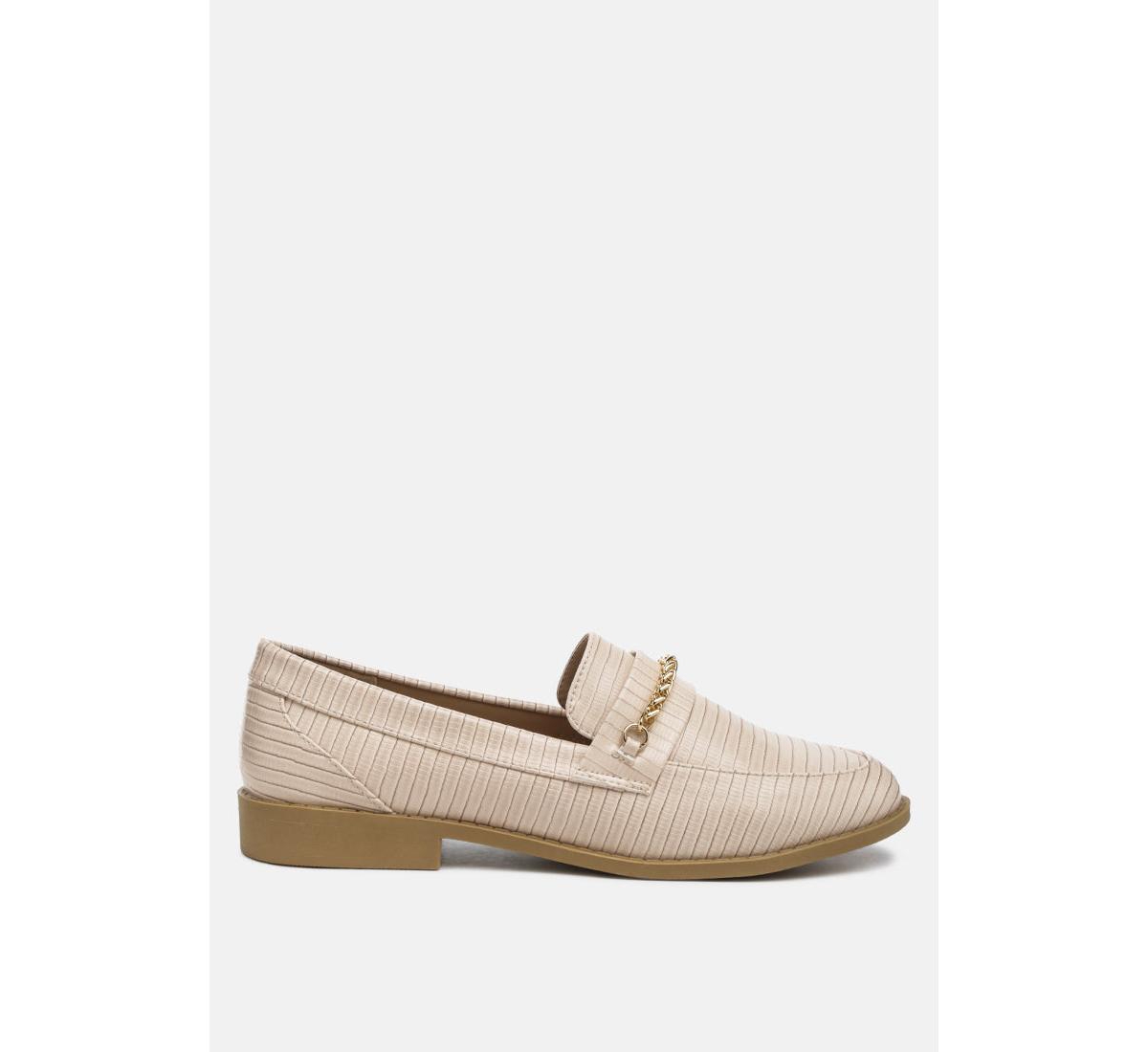 vouse low block loafers adorned with golden chain - Nude