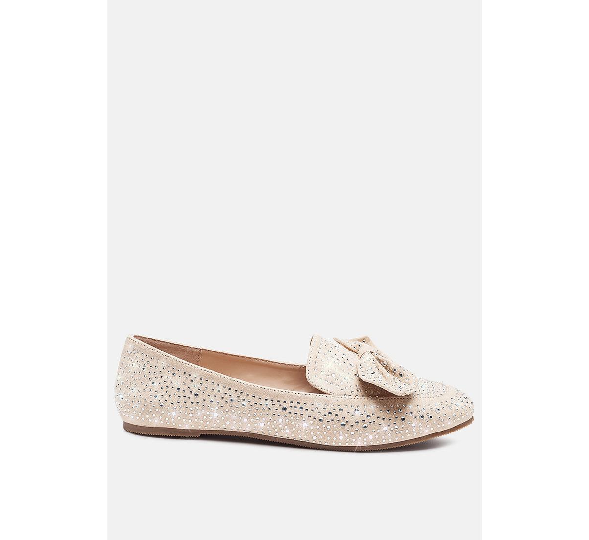 dewdrops embellished casual bow loafers - Beige
