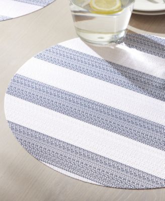 Basics Cabana Stripe Indoor/Outdoor Placemats 4-Pack Set, Reversible, 15" Round