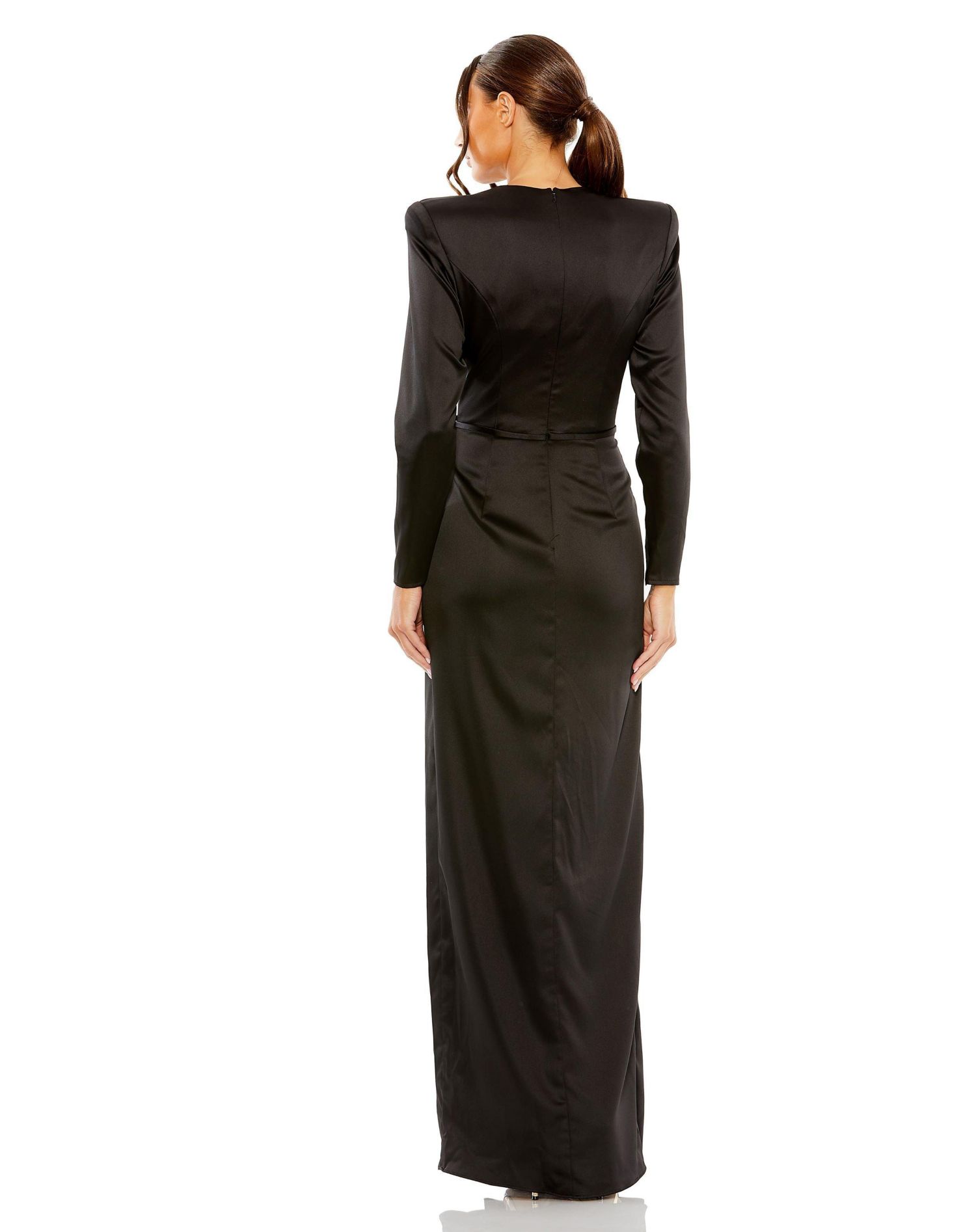 Women's Long Sleeve Sequin Column Gown with Side Knot