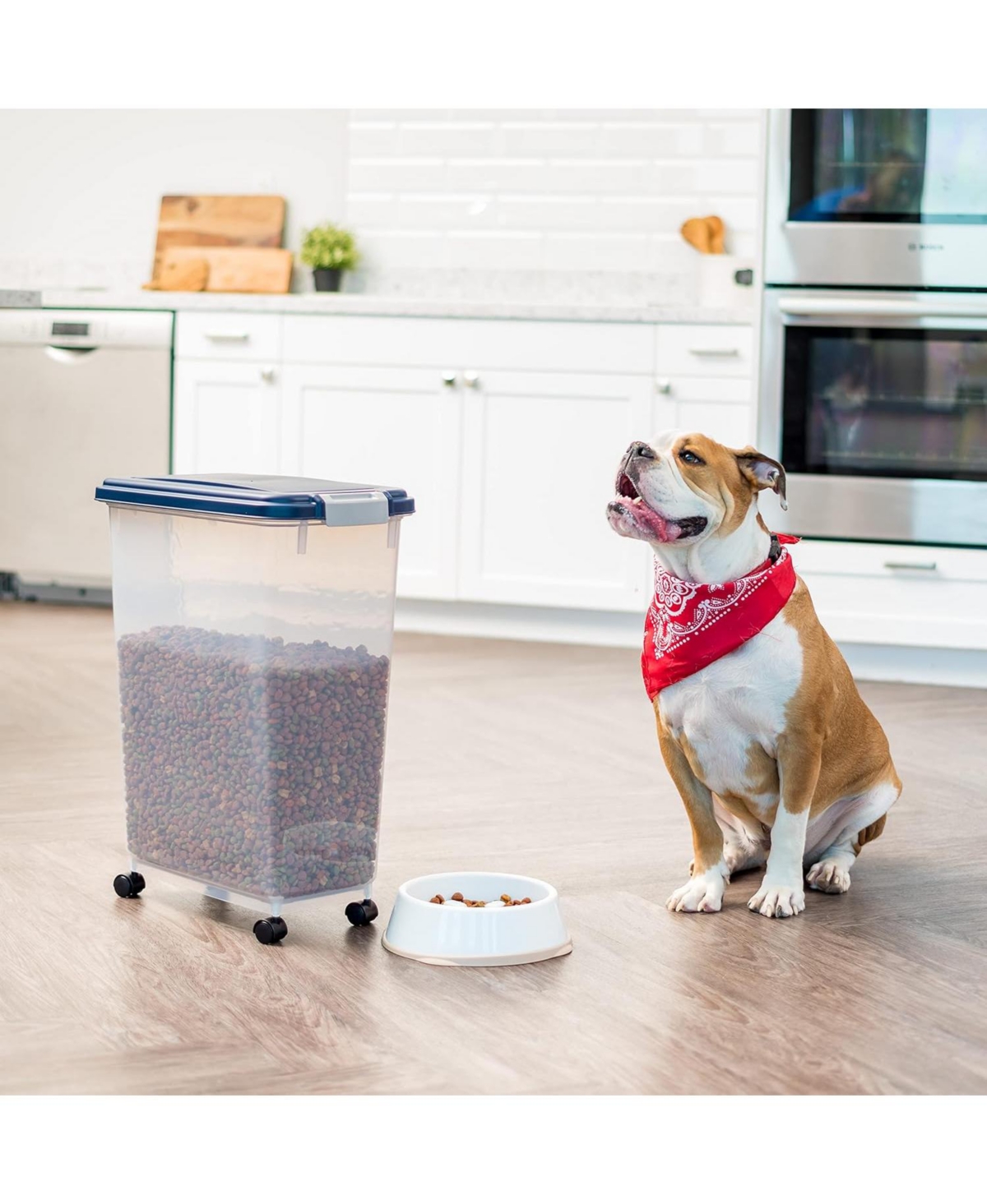 Iris Usa 37.5 Lbs / 47 Qt WeatherPro Airtight Pet Food Storage Container with Attachable Casters, For Dog Cat Bird and Other Pet Food Storage Bin, Kee