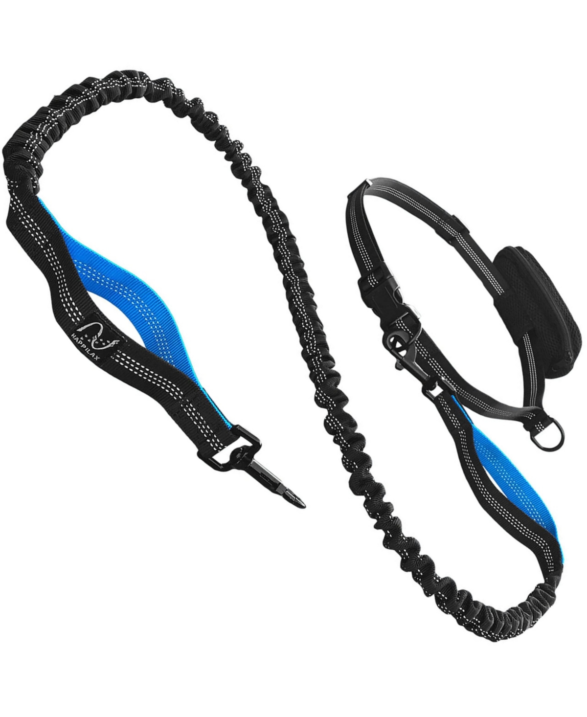 Elastic and Reflective Dog Leash for Jogging with Belly Strap - Black