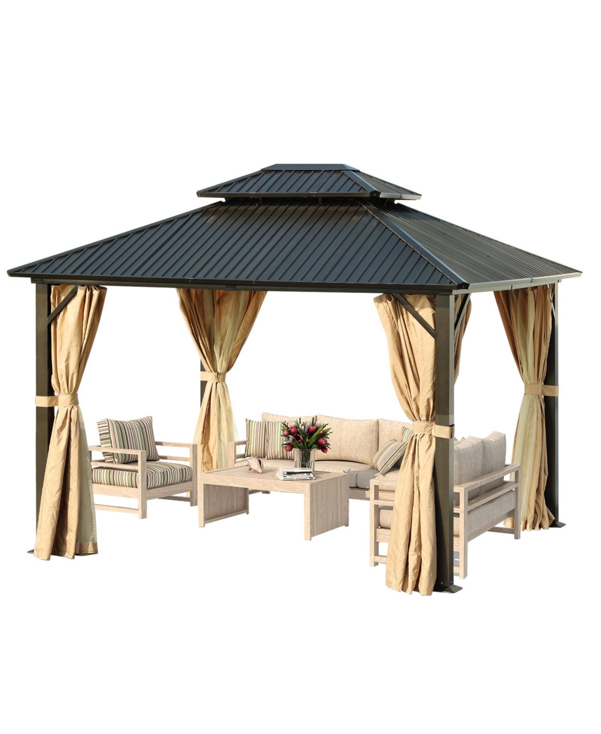Hardtop Gazebo Outdoor Tent Shelter Canopy 10.2'x11.8'x9.8' with Netting - Black