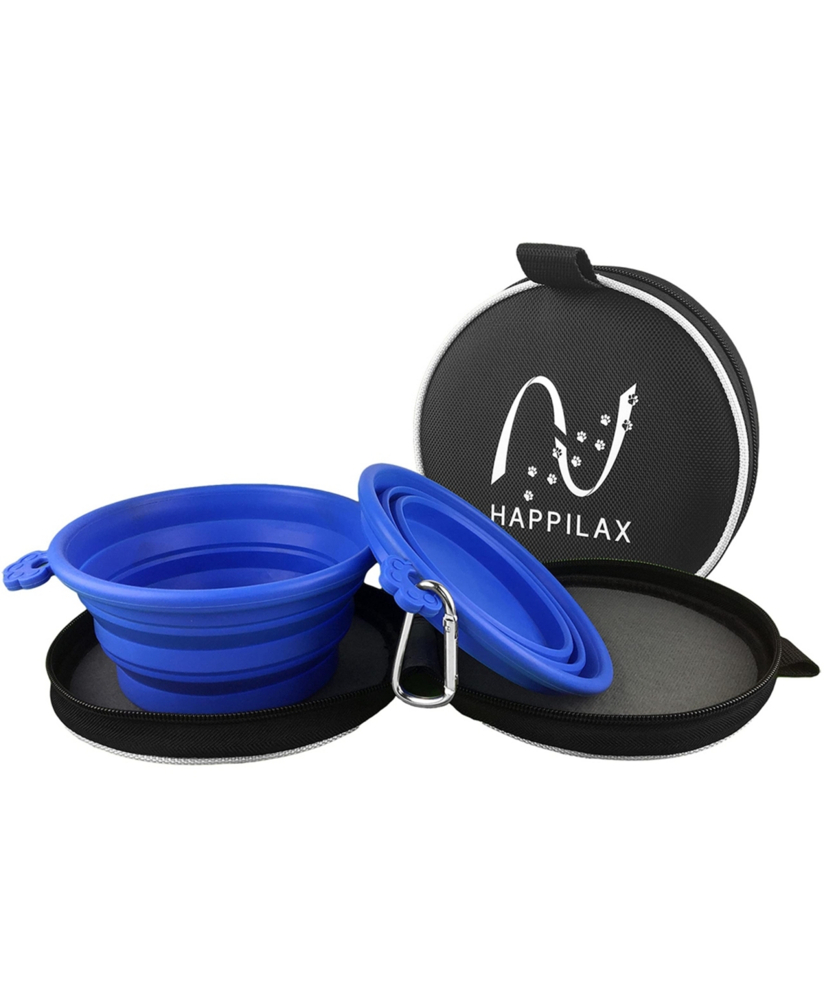Portable Dog Bowl Set with Carabiners and Travel Bag - Blue