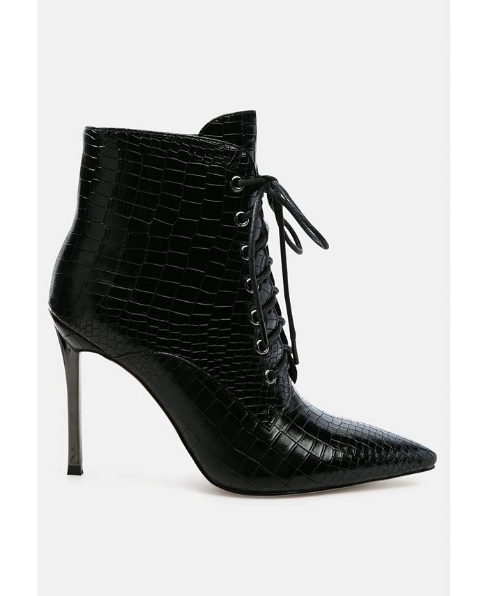 London Rag Women's escala croc lace-up stiletto boots - Macy's