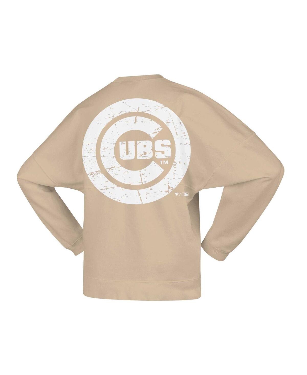 Fanatics Women's  Tan Distressed Chicago Cubs Branded Fleece Pullover Sweatshirt In Tan