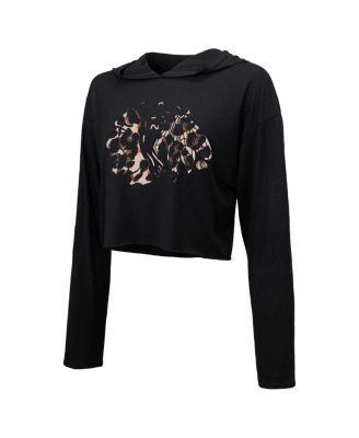 Women's Threads Connor Bedard&nbsp;Black Chicago Blackhawks Leopard Print Name and Number Cropped Pullover Hoodie