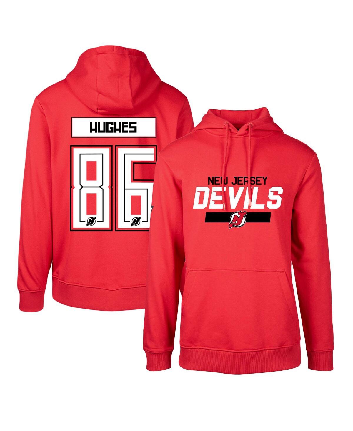 Men's LevelWear Jack Hughes Red New Jersey Devils Podium Name and Number Pullover Hoodie - Red