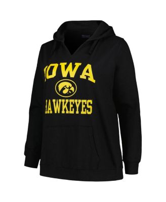Women's Black Iowa Hawkeyes Plus Size Heart & Soul Notch Neck Pullover Hoodie
