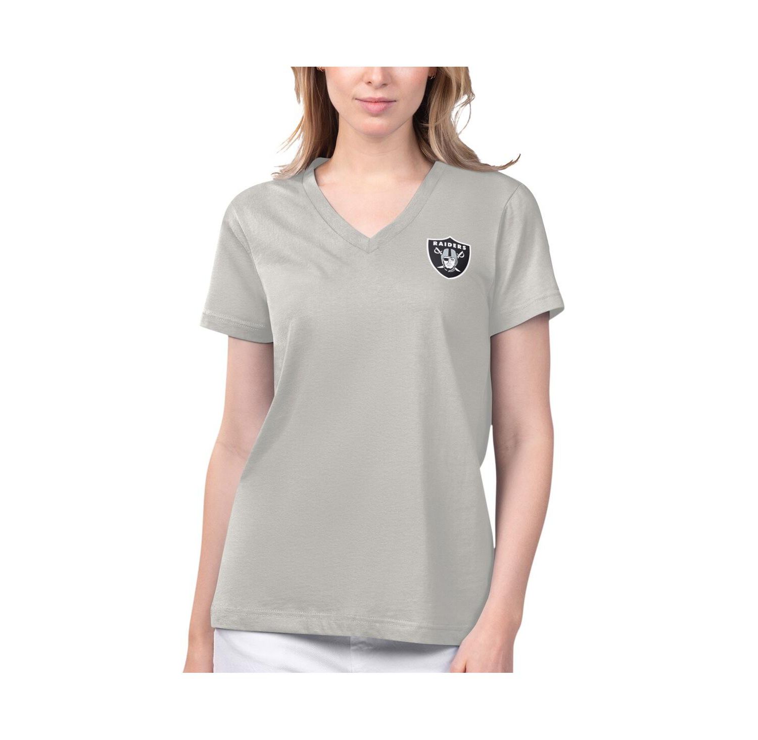 Women's Gray Las Vegas Raiders Game Time V-Neck T-shirt