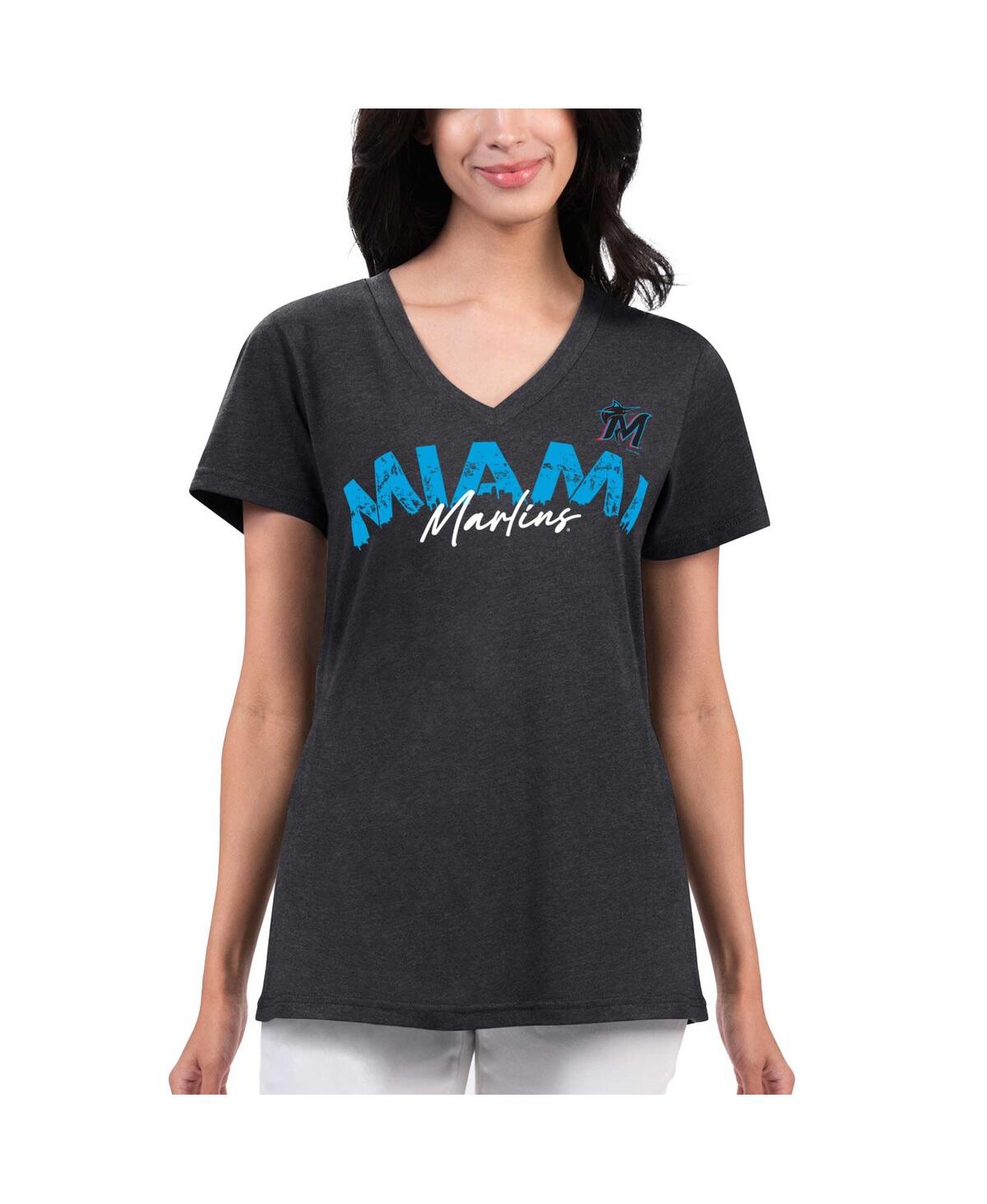 Shop G-iii 4her By Carl Banks Women's  Black Distressed Miami Marlins Key Move V-neck T-shirt