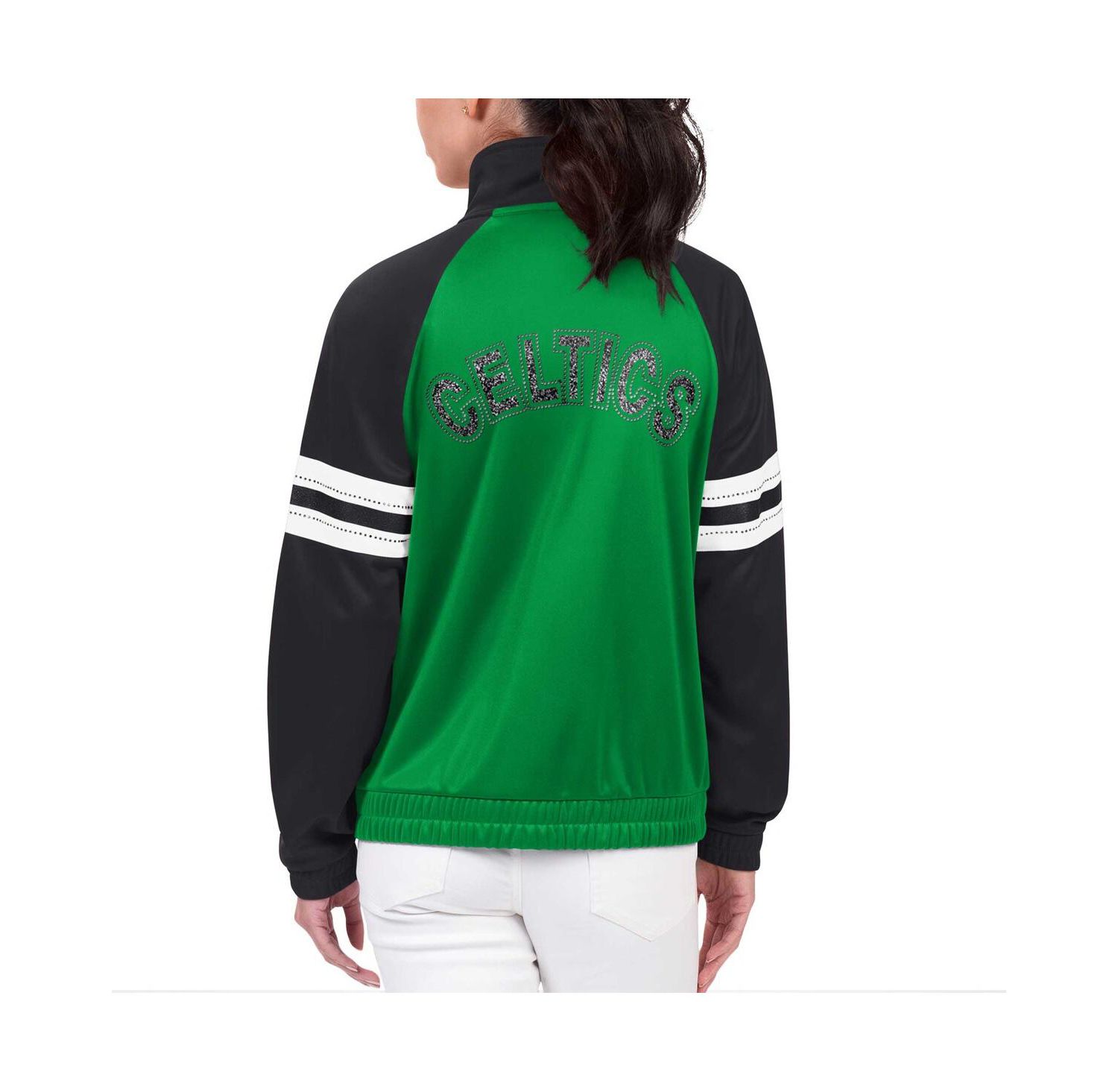 Women's Kelly Green Boston Celtics Main Player Raglan Rhinestone Full-Zip Track Jacket