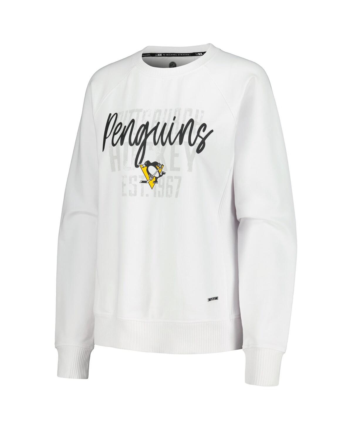 Shop Msx By Michael Strahan Women's  White Distressed Pittsburgh Penguins Millie Pullover Sweatshirt