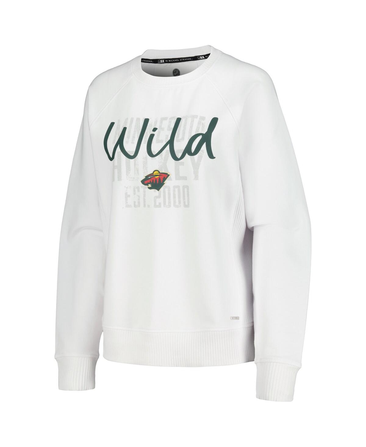 Shop Msx By Michael Strahan Women's  White Distressed Minnesota Wild Millie Pullover Sweatshirt