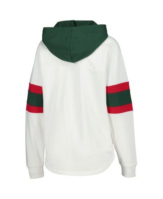 Women's White, Green Minnesota Wild Goal Zone Long Sleeve Lace-Up Hoodie T-shirt