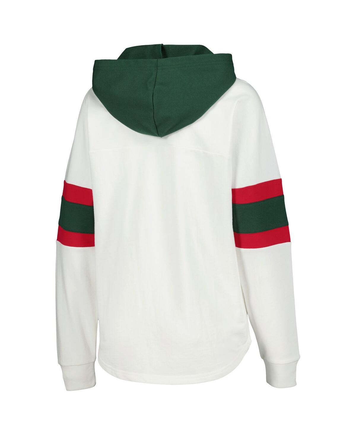 Shop G-iii 4her By Carl Banks Women's  White, Green Minnesota Wild Goal Zone Long Sleeve Lace-up Hoodie T- In White,green