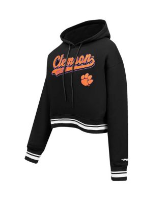 Women's Black Clemson Tigers Script Tail Fleece Cropped Pullover Hoodie