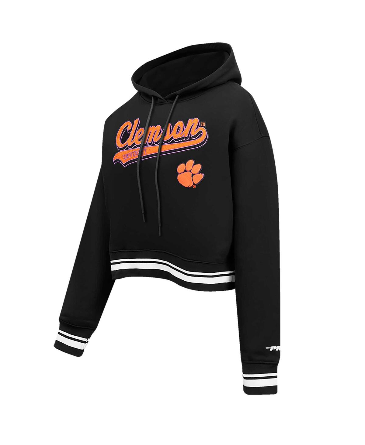 Pro Standard Black Clemson Tigers Script Tail Fleece Cropped Pullover Hoodie In Black