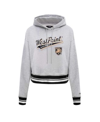 Women's Heather Gray Army Black Knights Script Tail Fleece Cropped Pullover Hoodie