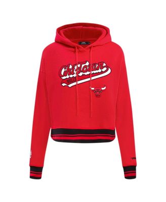 Women's Red Chicago Bulls Script Tail Cropped Pullover Hoodie