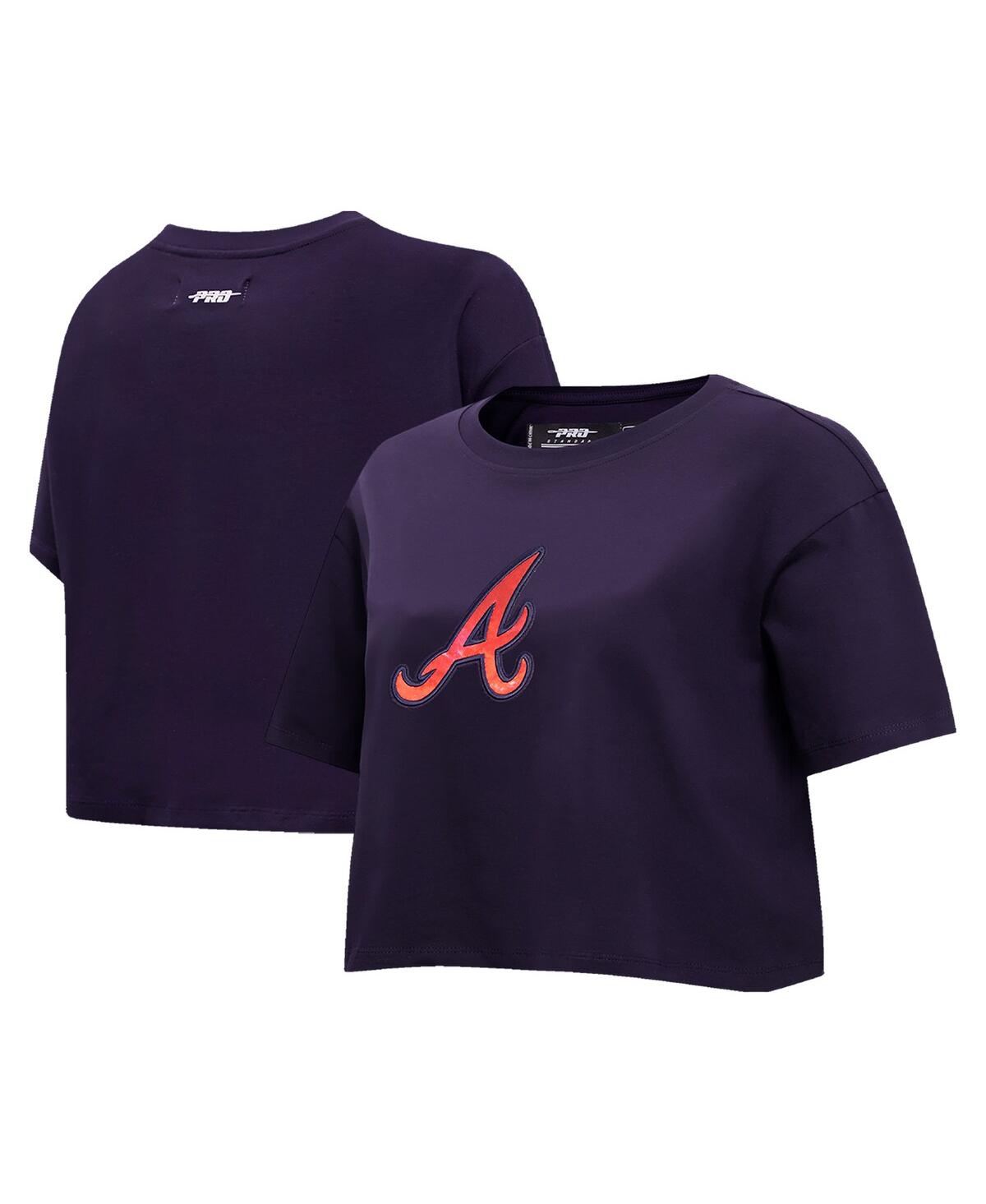 Pro Standard Women's  Navy Atlanta Braves Painted Sky Boxy Cropped T-shirt