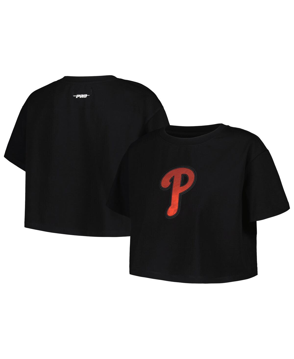 Shop Pro Standard Women's  Black Philadelphia Phillies Painted Sky Boxy Cropped T-shirt