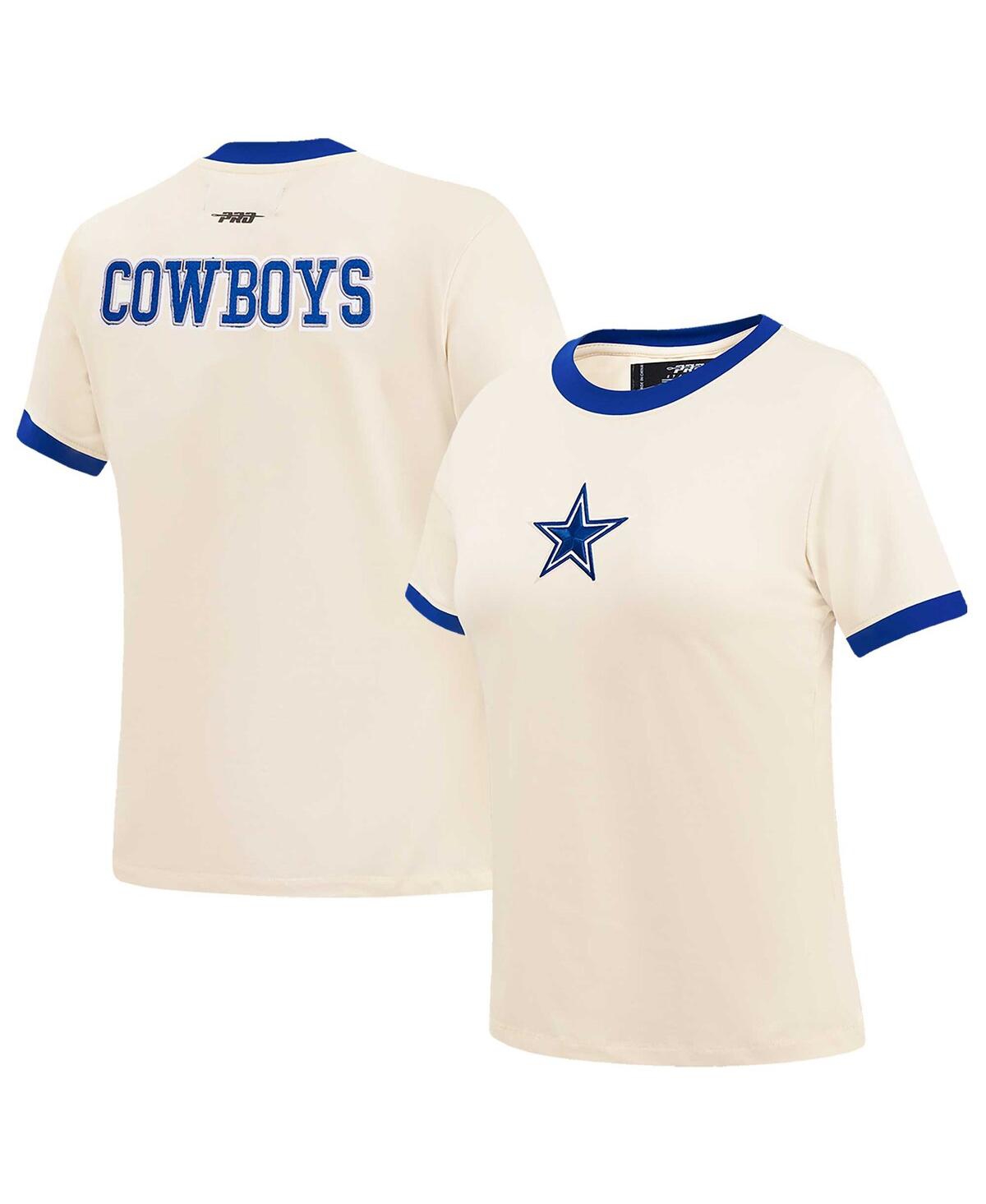 Shop Pro Standard Women's  Cream Distressed Dallas Cowboys Retro Classic Ringer T-shirt