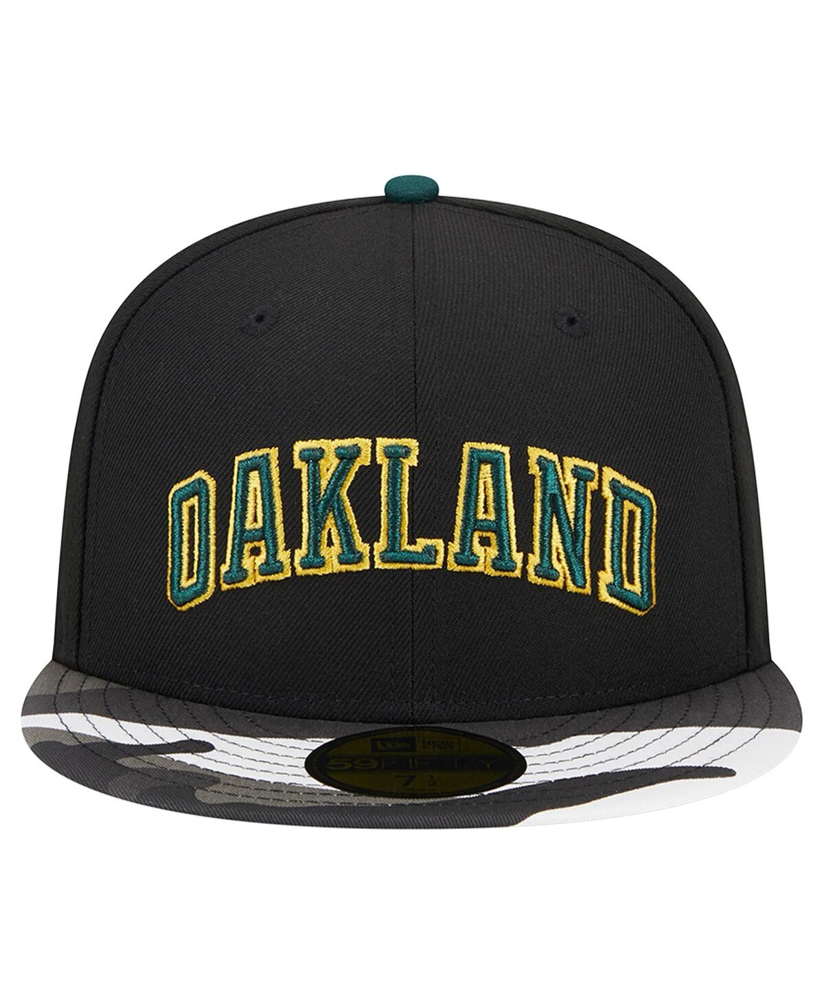 Shop New Era Men's  Black Oakland Athletics Metallic Camo 59fifty Fitted Hat