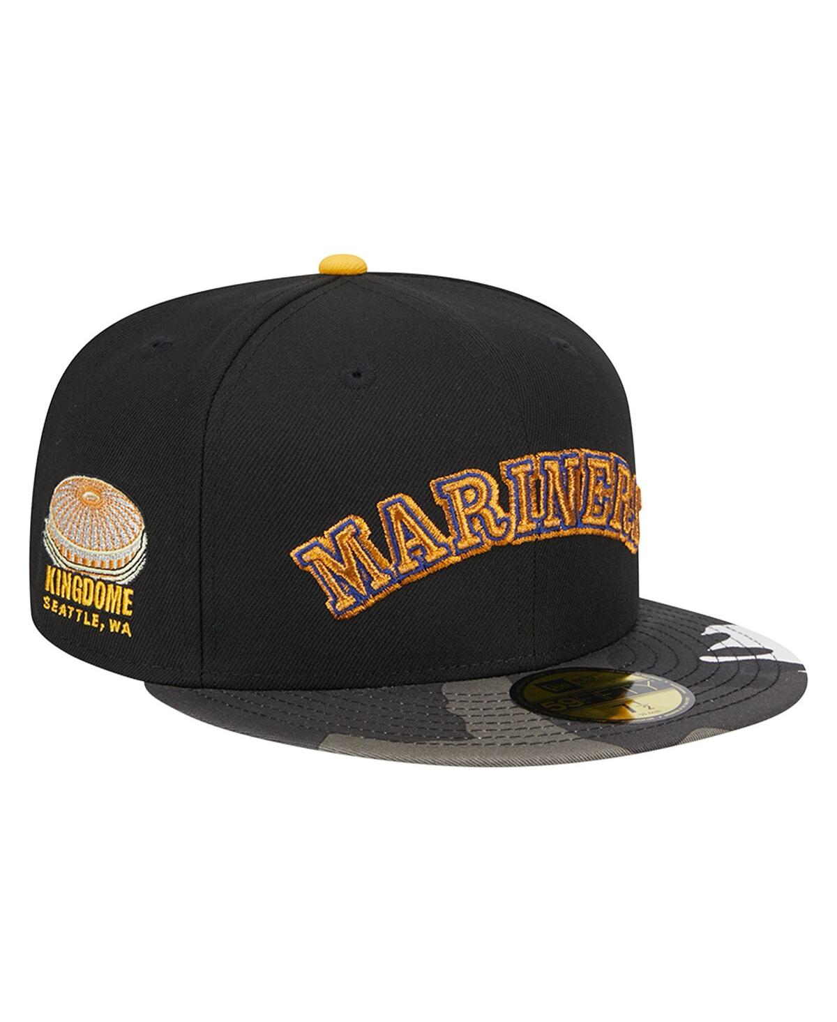 Men's New Era Black Seattle Mariners Metallic Camo 59FIFTY Fitted Hat - Black