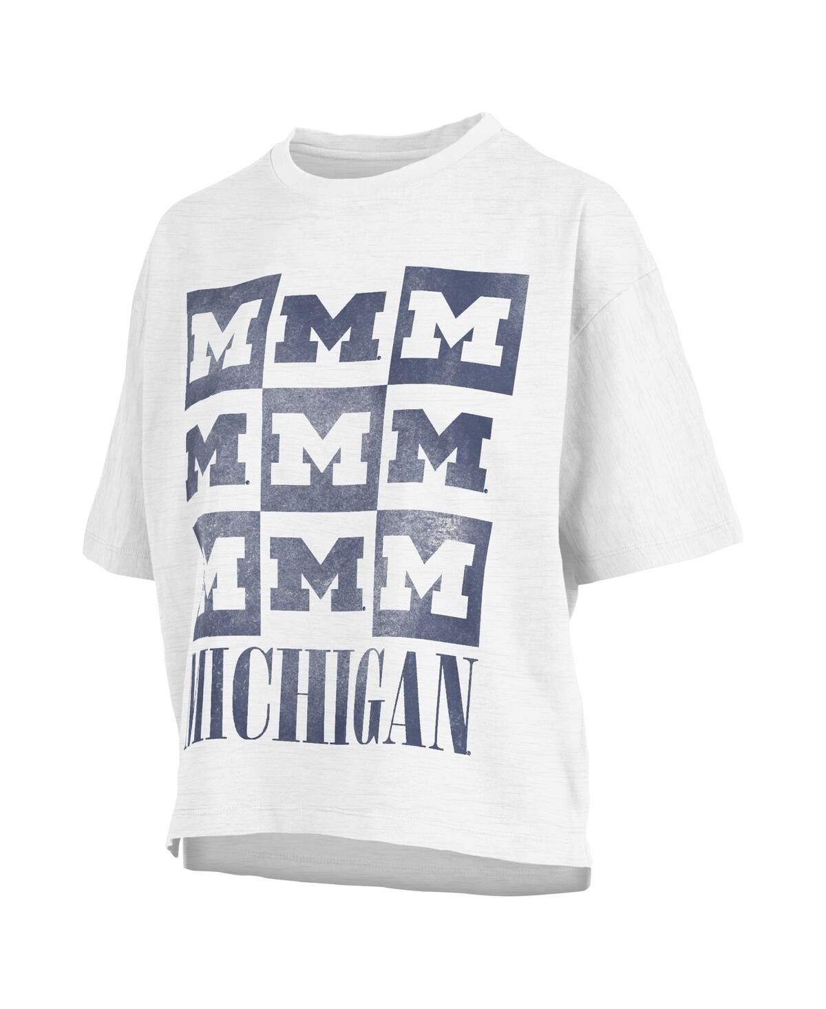 Shop Pressbox Women's  White Distressed Michigan Wolverines Motley Crew Andy Waist Length Oversized T-shir