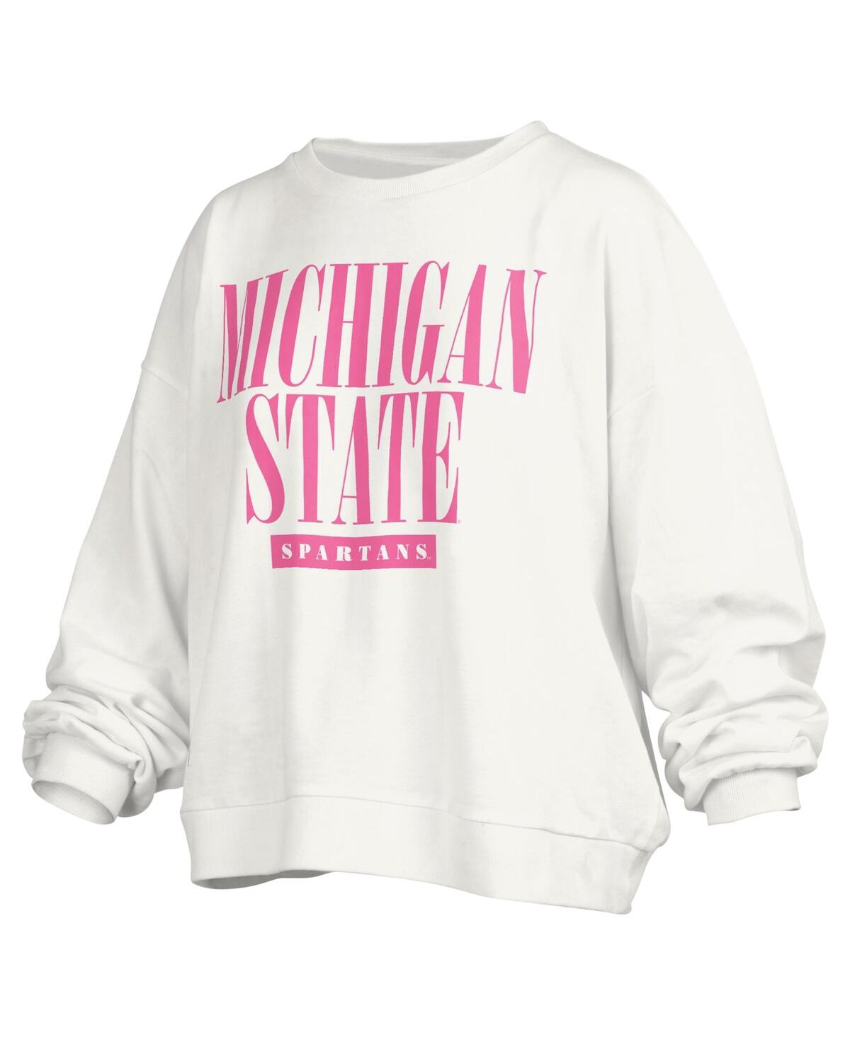 Shop Pressbox Women's  White Michigan State Spartans Sutton Janise Waist Length Oversized Pullover Sweatsh