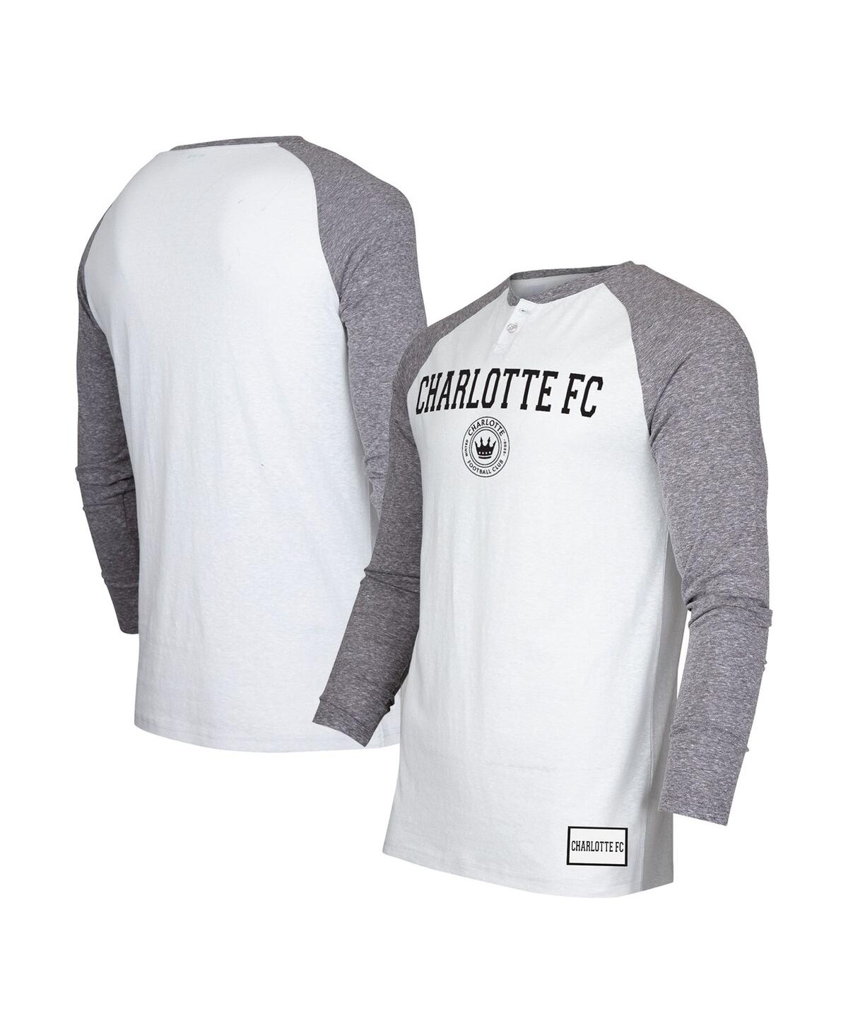 Concepts Sport Men's  White, Charcoal Charlotte Fc Concord Henley Raglan Long Sleeve T-shirt In White,charcoal