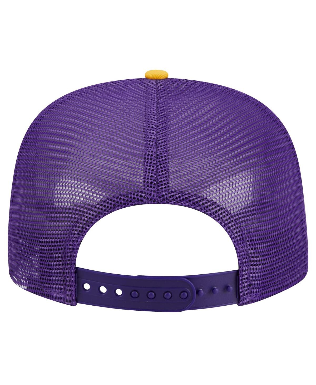 Shop New Era Men's  Purple Los Angeles Lakers Arch A-frame Trucker 9fifty Snapbackâ Hat