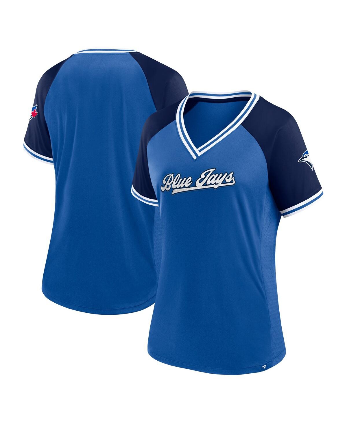 Shop Fanatics Women's  Royal Toronto Blue Jays Glitz & Glam League Diva Raglan V-neck T-shirt