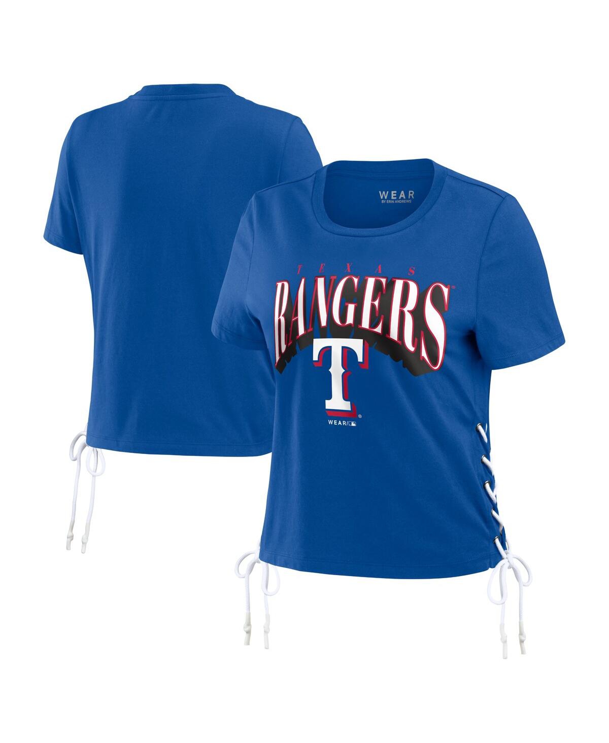 Shop Wear By Erin Andrews Women's  Royal Texas Rangers Side Lace-up Cropped T-shirt