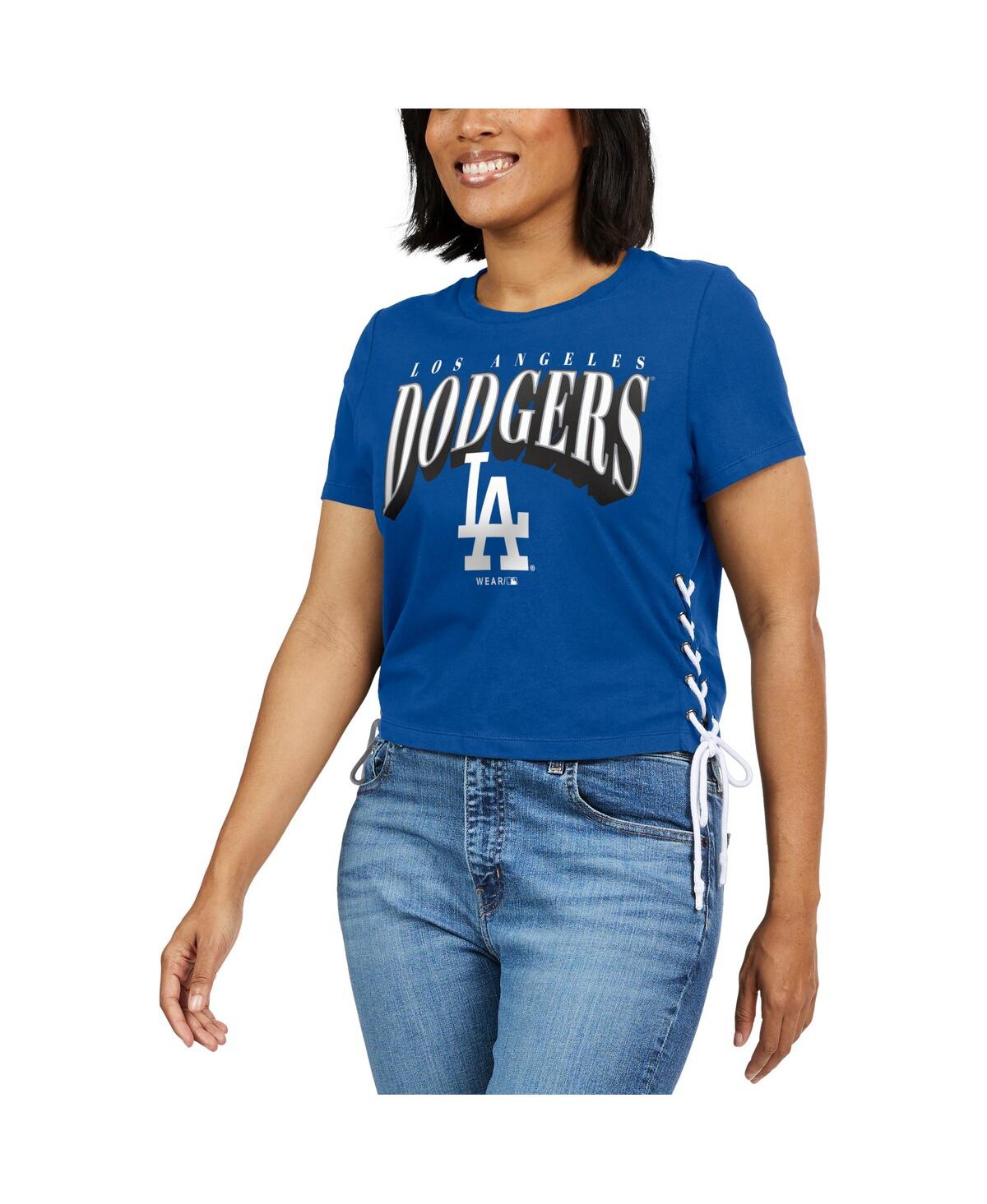 Shop Wear By Erin Andrews Women's  Royal Los Angeles Dodgers Side Lace-up Cropped T-shirt