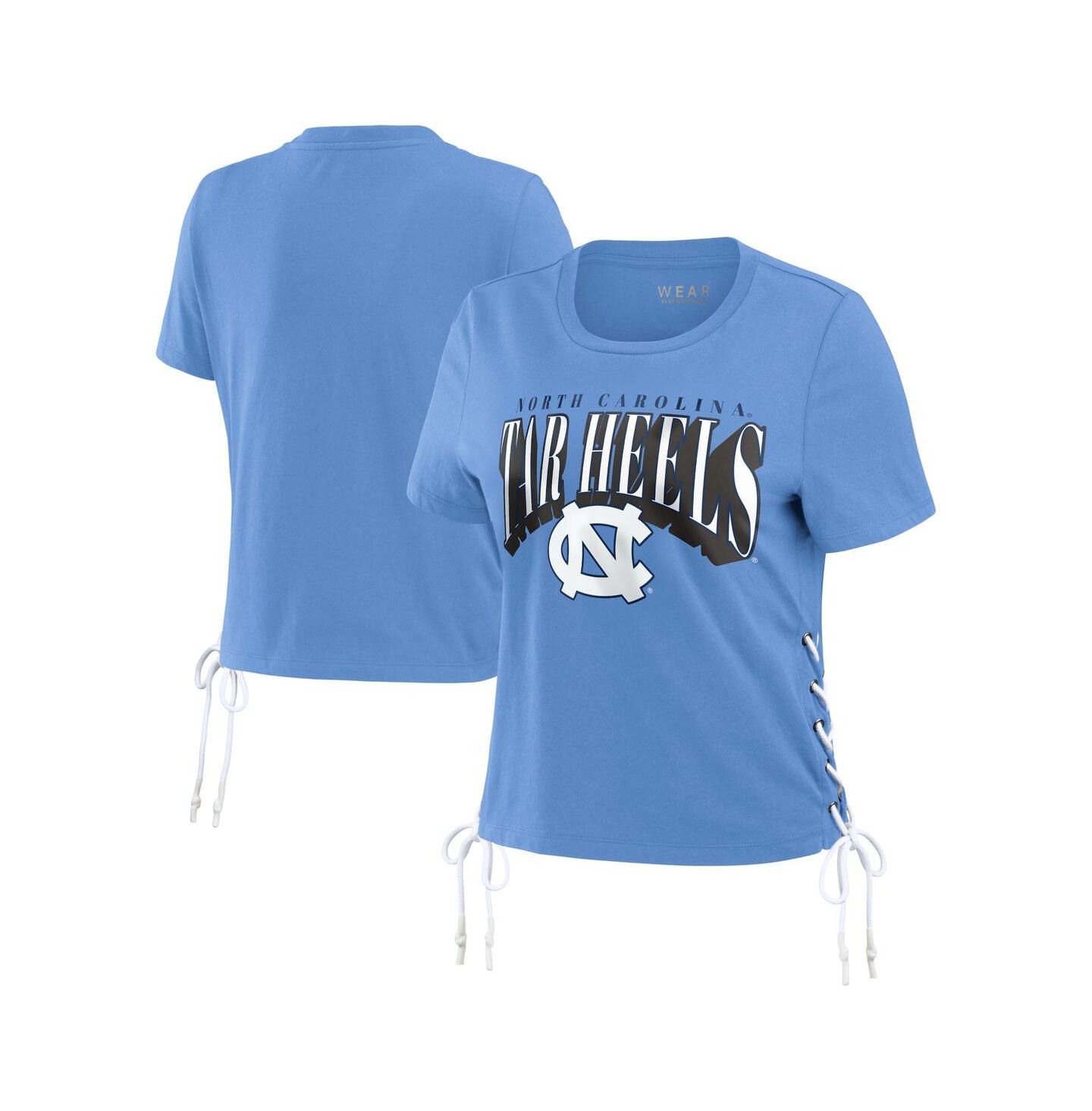 Женские футболки WEAR by Erin Andrews Carolina Blue North Carolina Tar Heels Side Lace-Up Modest Crop — фото 1