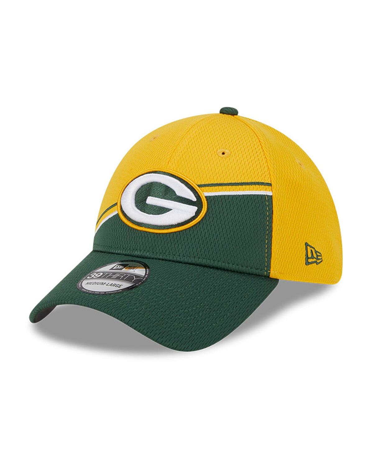 NEW ERA MEN'S NEW ERA GOLD, GREEN GREEN BAY PACKERS 2023 SIDELINE 39THIRTY FLEX HAT 