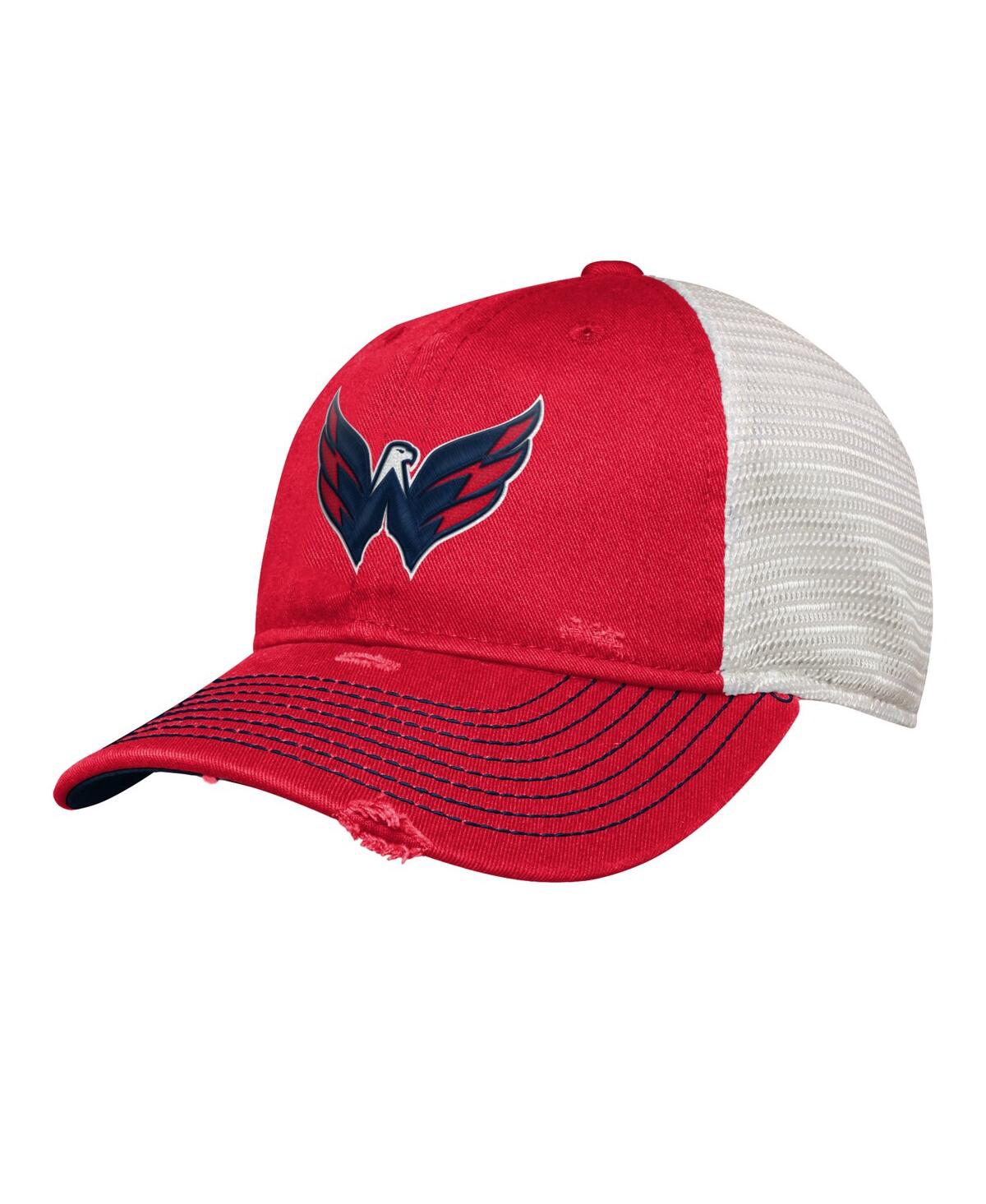 Outerstuff Kids' Youth Boys And Girls Red Distressed Washington Capitals Slouch Trucker Adjustable Hat