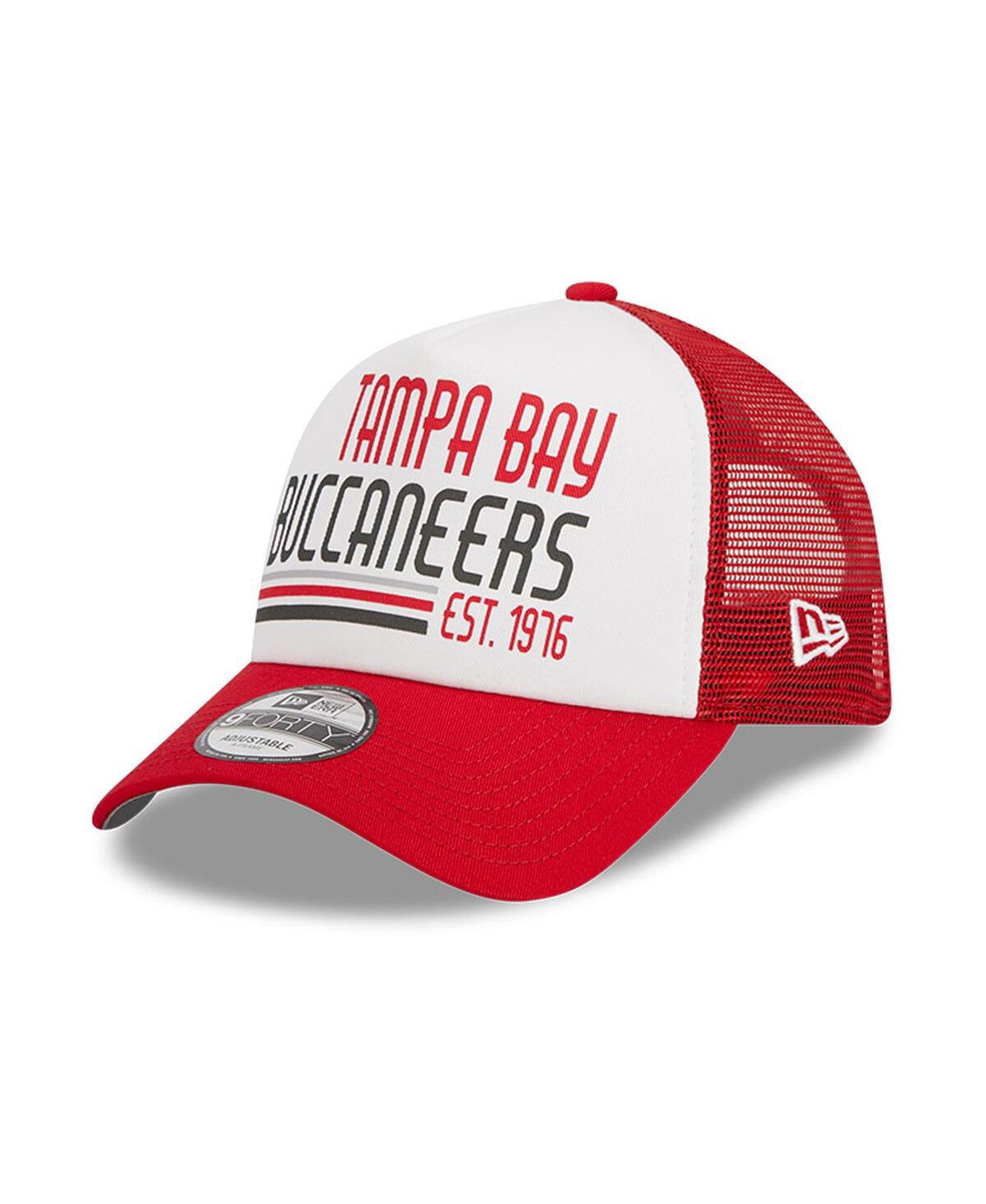 New Era Men's  White, Red Tampa Bay Buccaneers Stacked A-frame Trucker 9forty Adjustable Hat In White,red