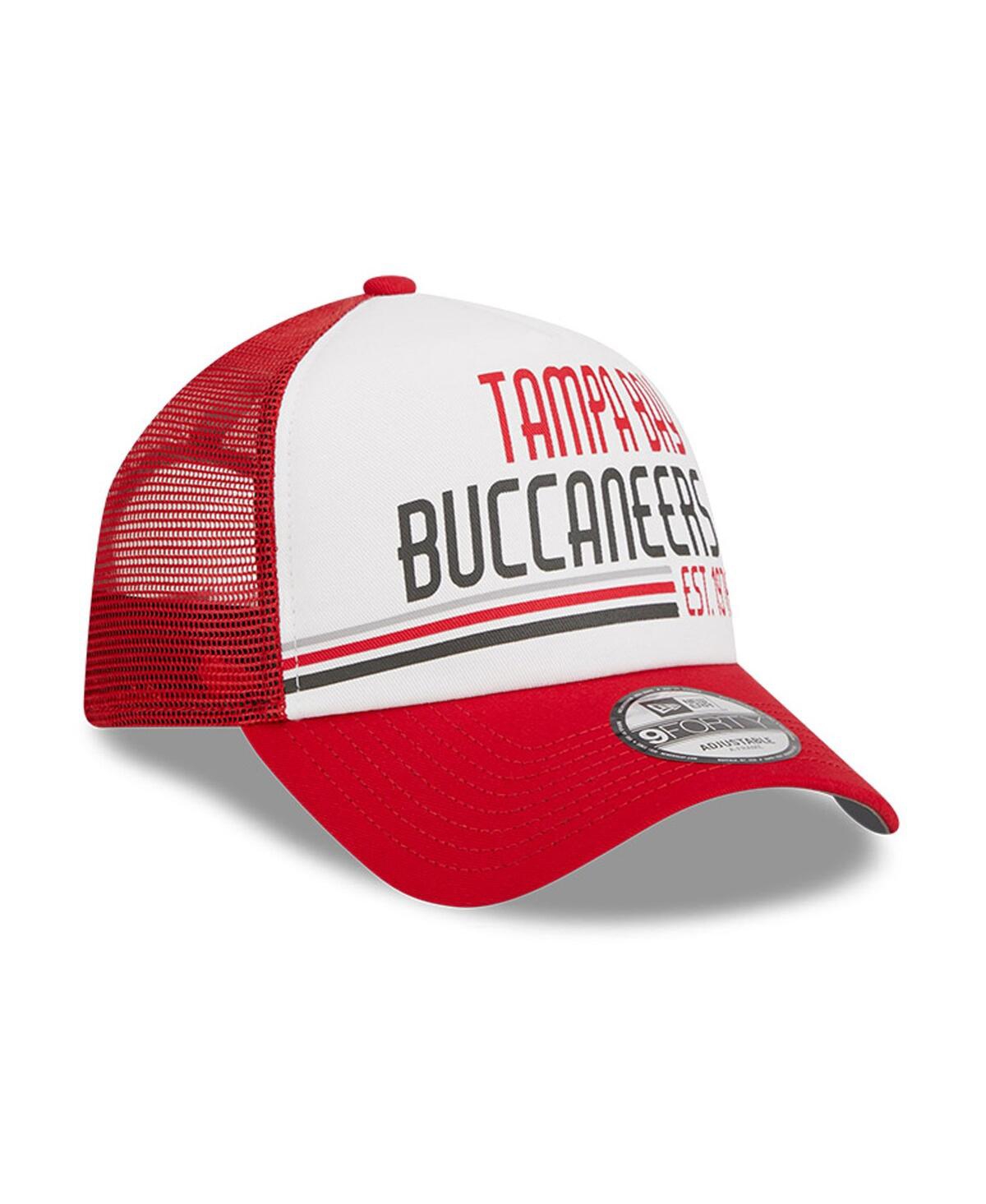 New Era Men's  White, Red Tampa Bay Buccaneers Stacked A-frame Trucker 9forty Adjustable Hat In White,red
